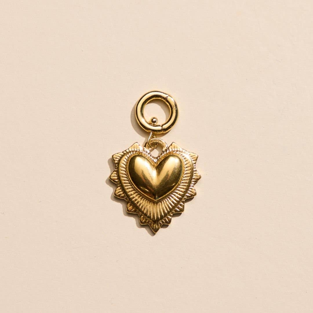 Nickel & Suede | Gold Radiant Heart Charm