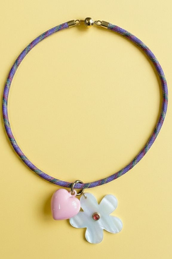 Taylor Elliott | Purple W/ Flower + Heart Charms - Blakely Necklace