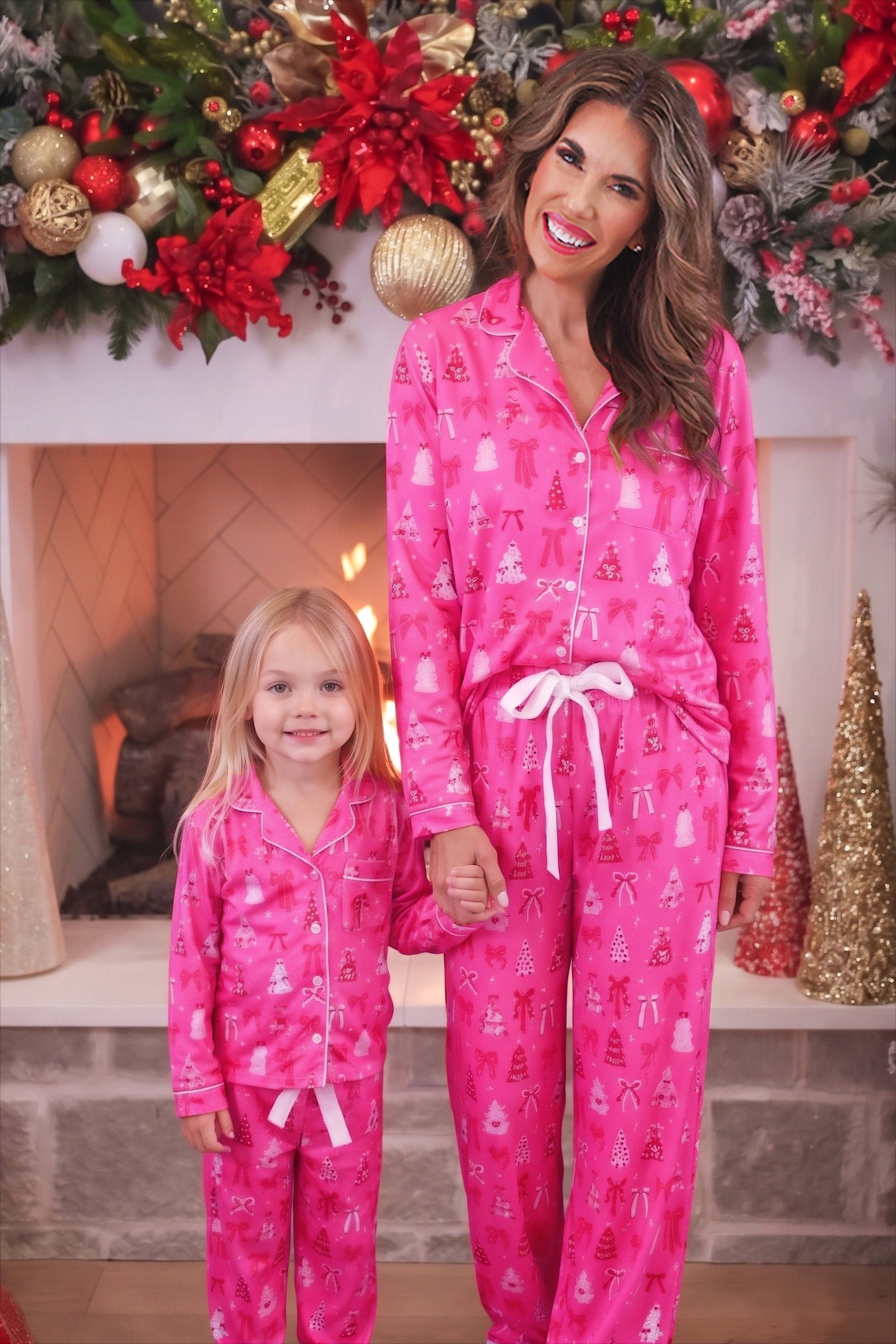 Pre Order Pretty Pink Christmas Girls Ruffle Pajama Set