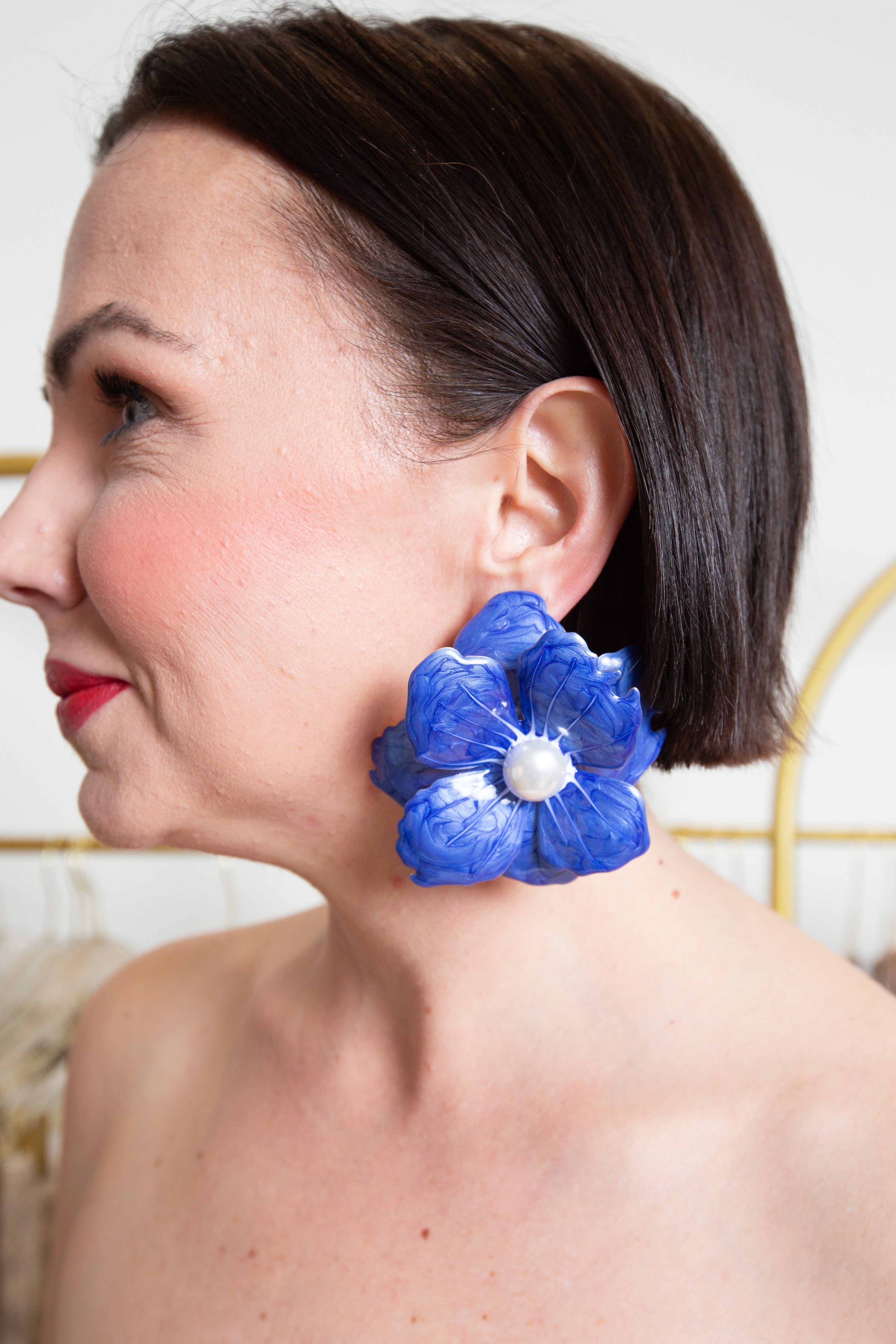 Blue Floral Statement Earring