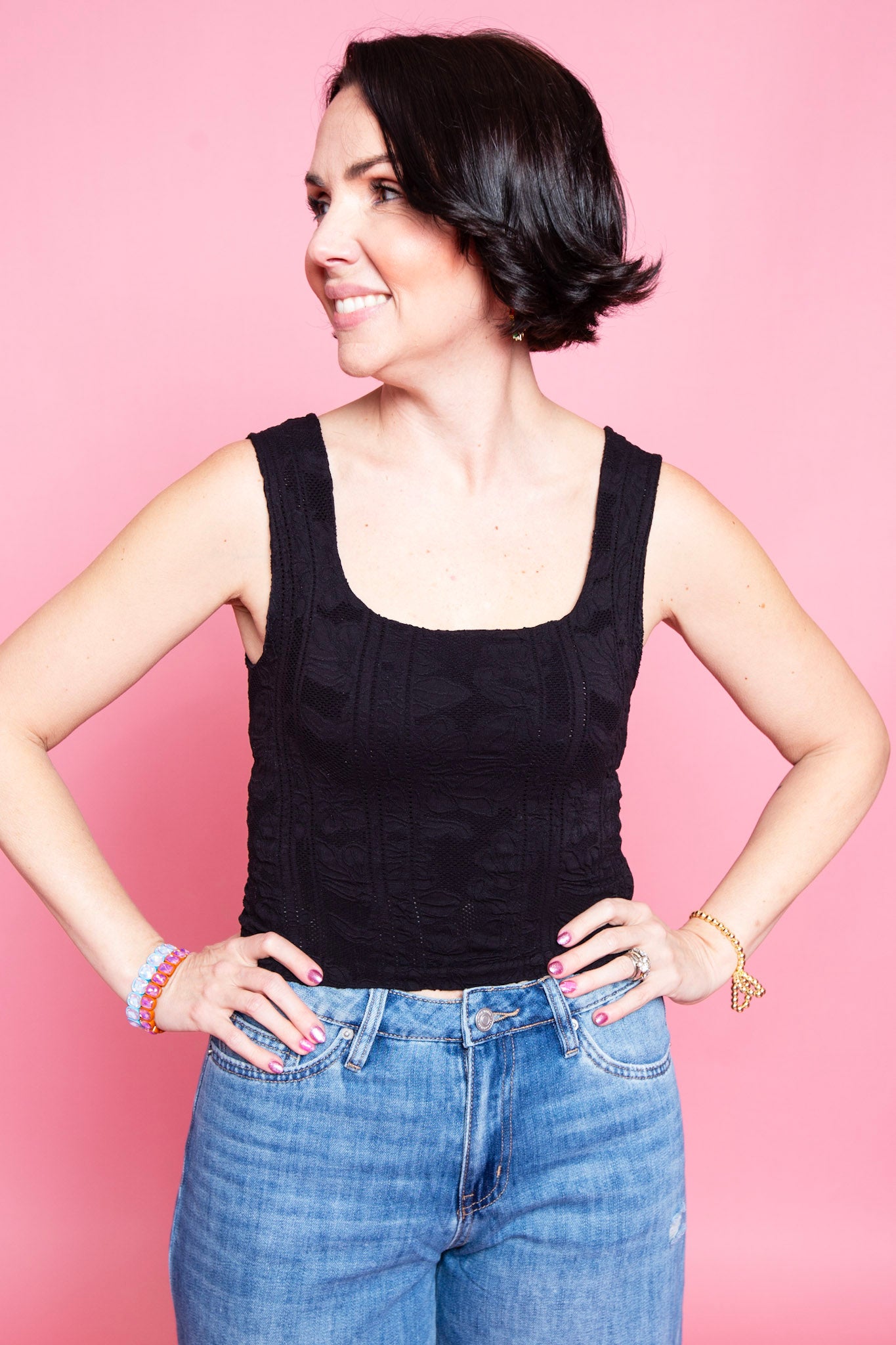 Double Lace Square Crop Top | Black