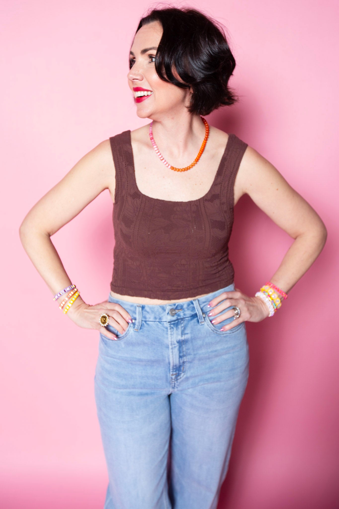 Double Lace Square Crop Top | Brown