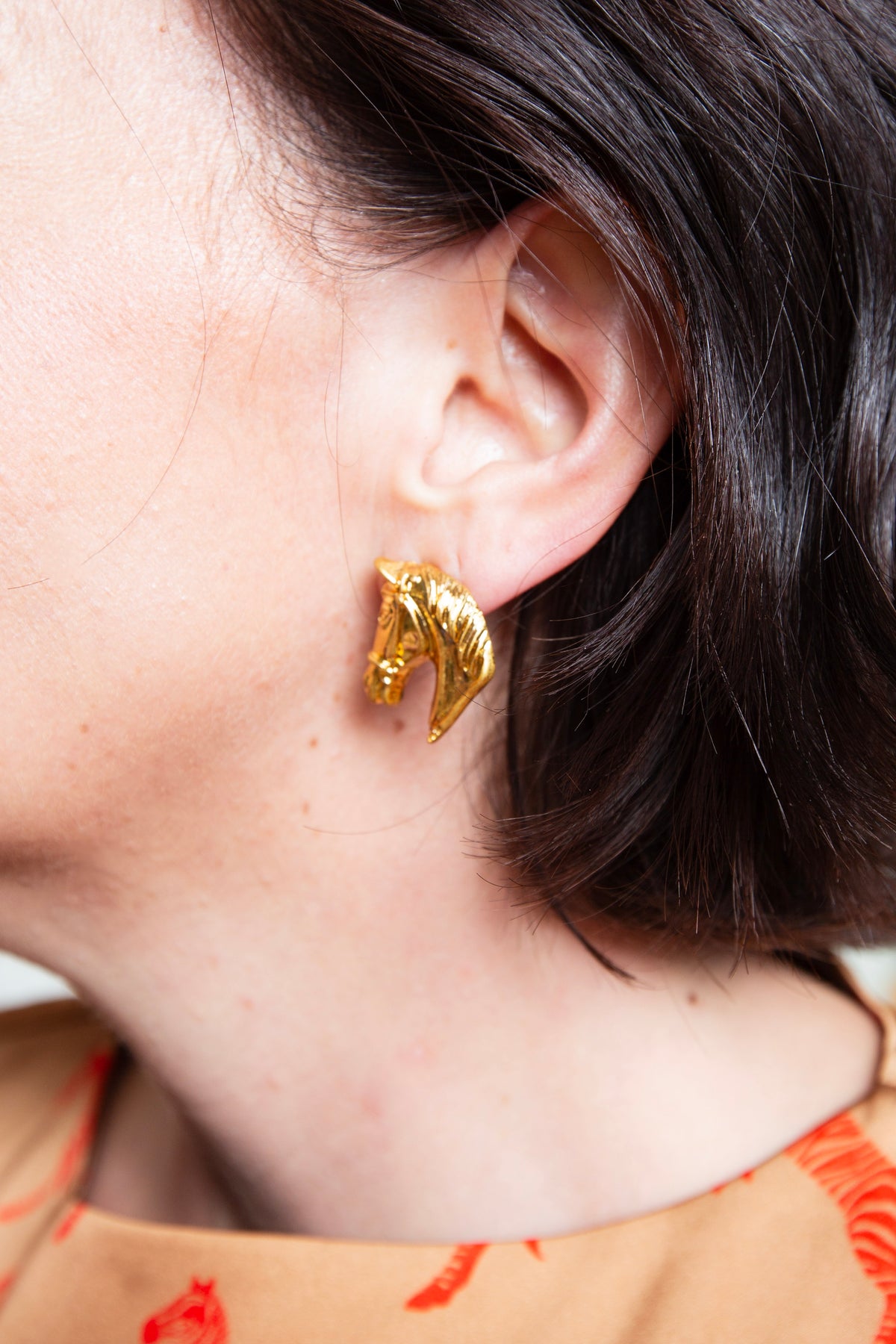 Gold Horse Medallion Earring