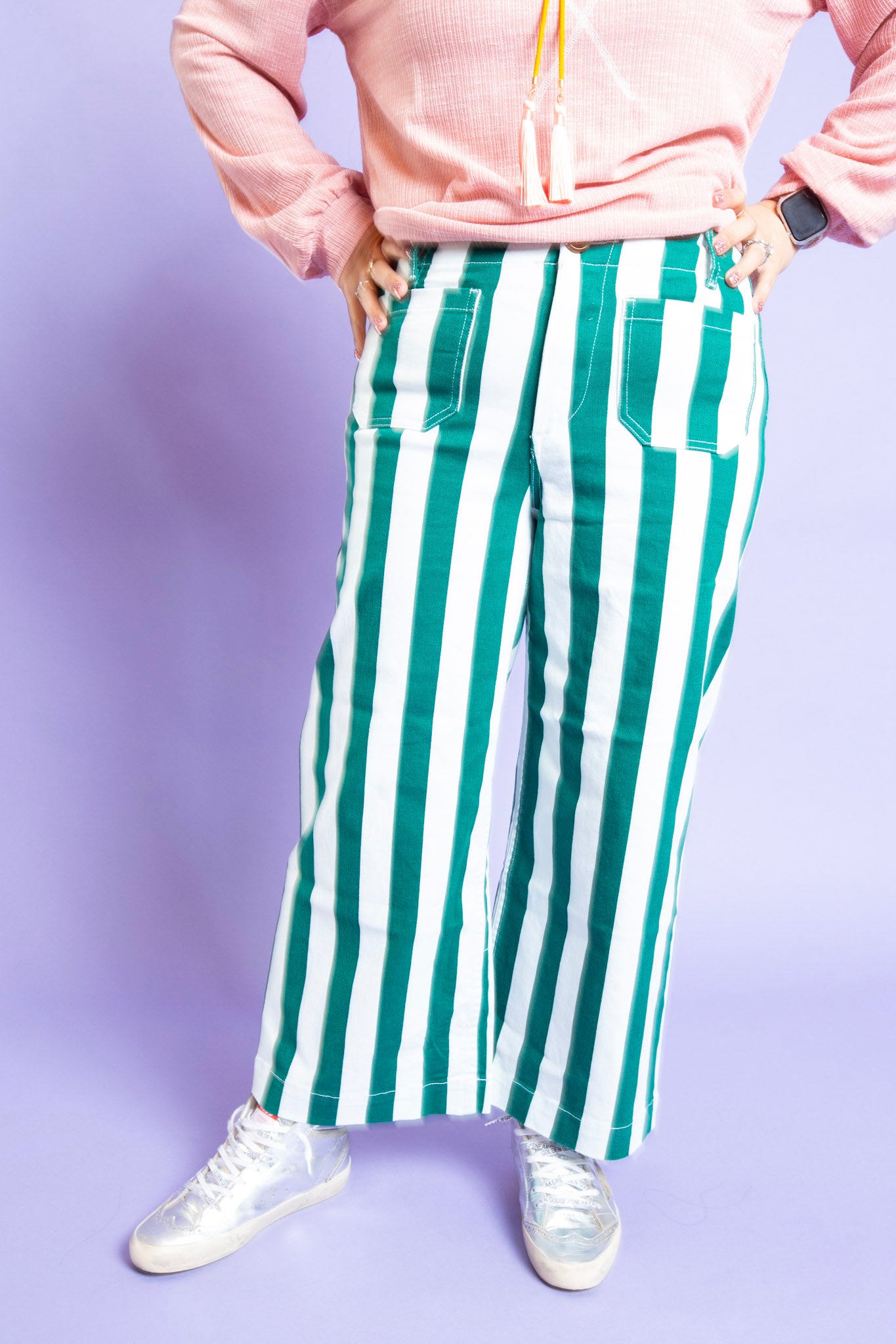 Mica Green Striped Cropped Wide Leg