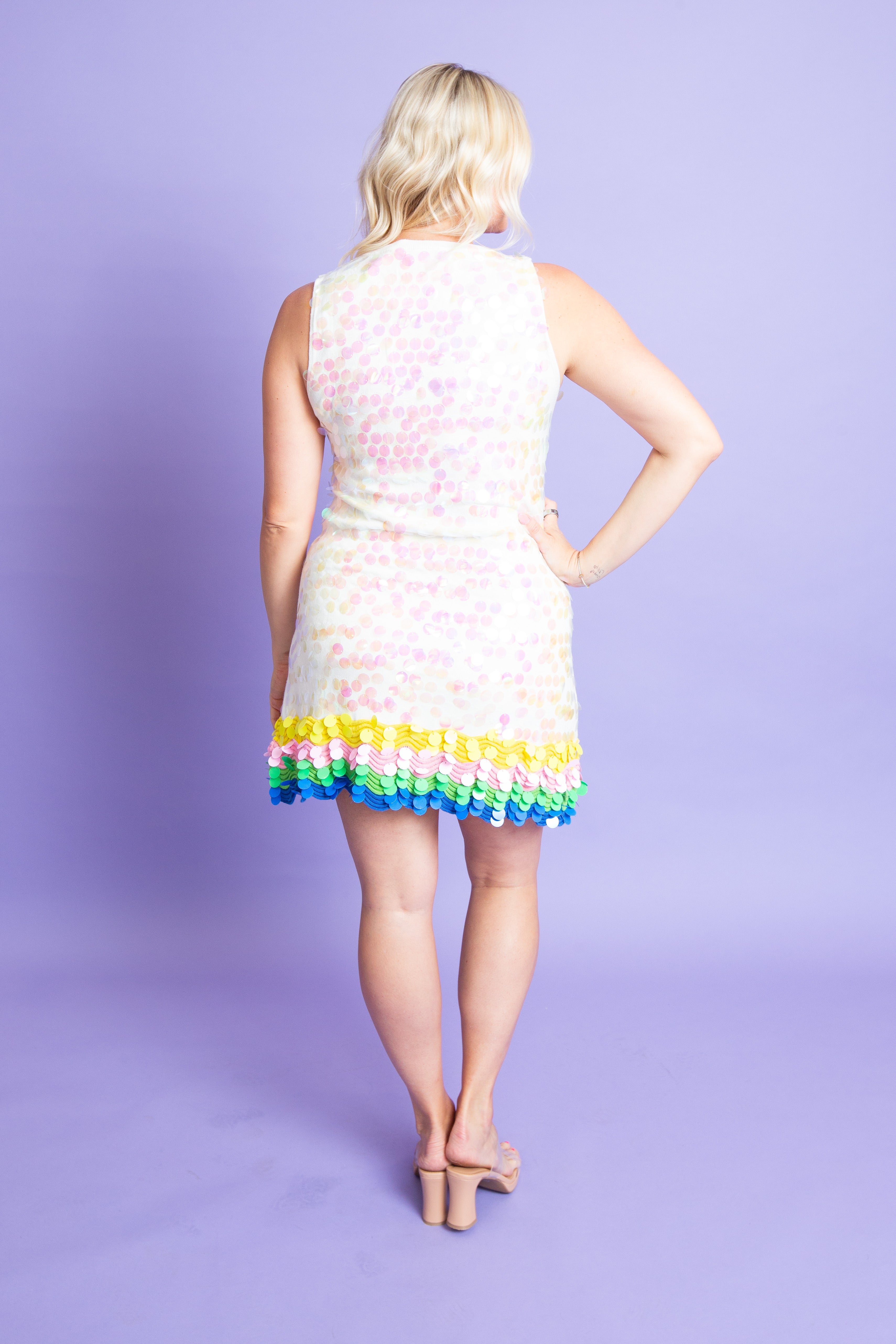 QUEEN OF SPARKLES | White Rainbow Trim Dress