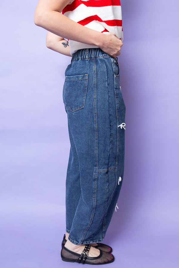 Pearl Bow Denim Barrel Jeans