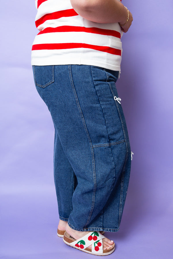 Pearl Bow Denim Barrel Jeans | Plus