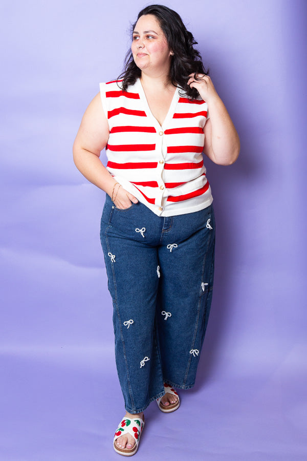 Pearl Bow Denim Barrel Jeans | Plus