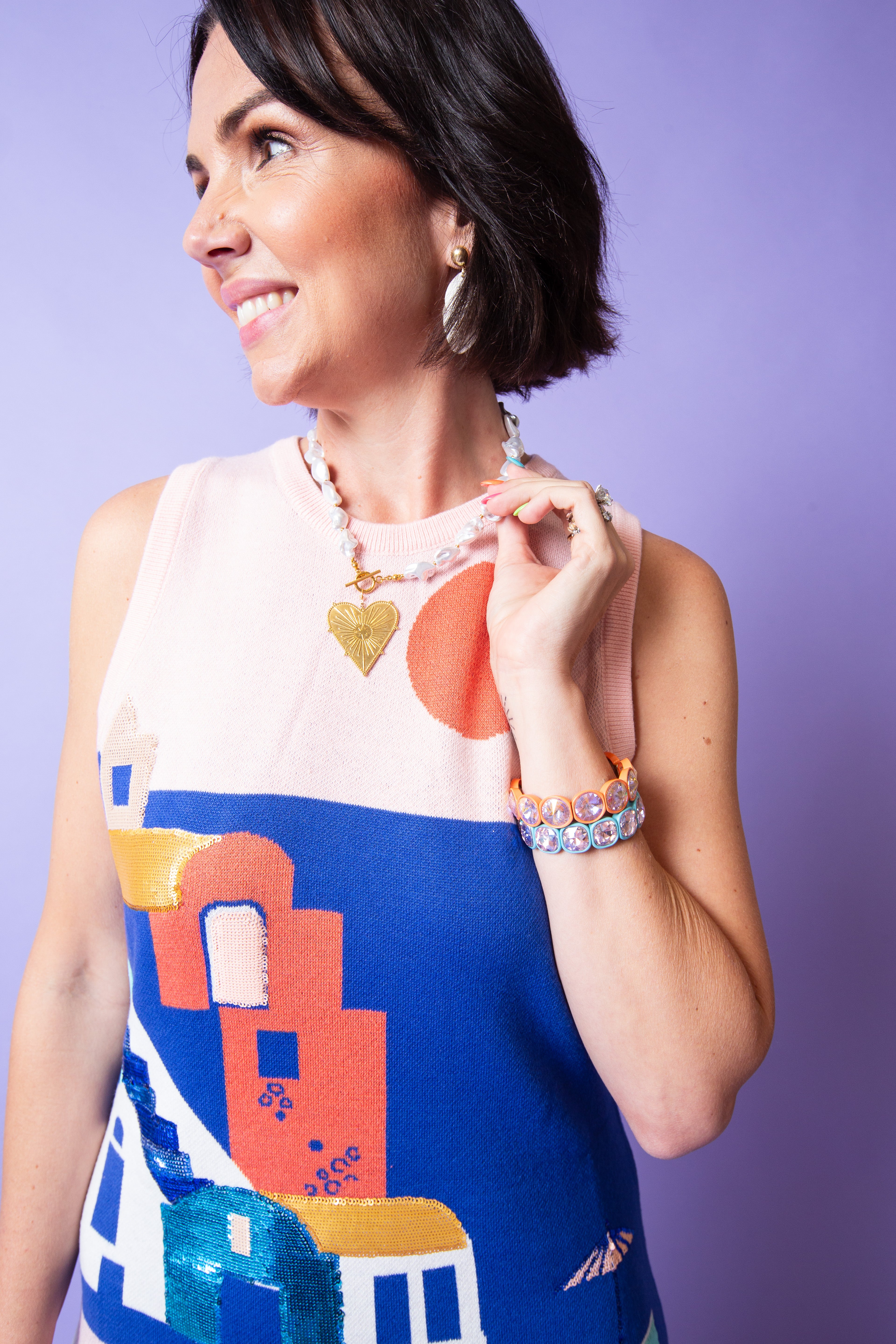 QUEEN OF SPARKLES | Coastal House Scene Knit Tank Dress