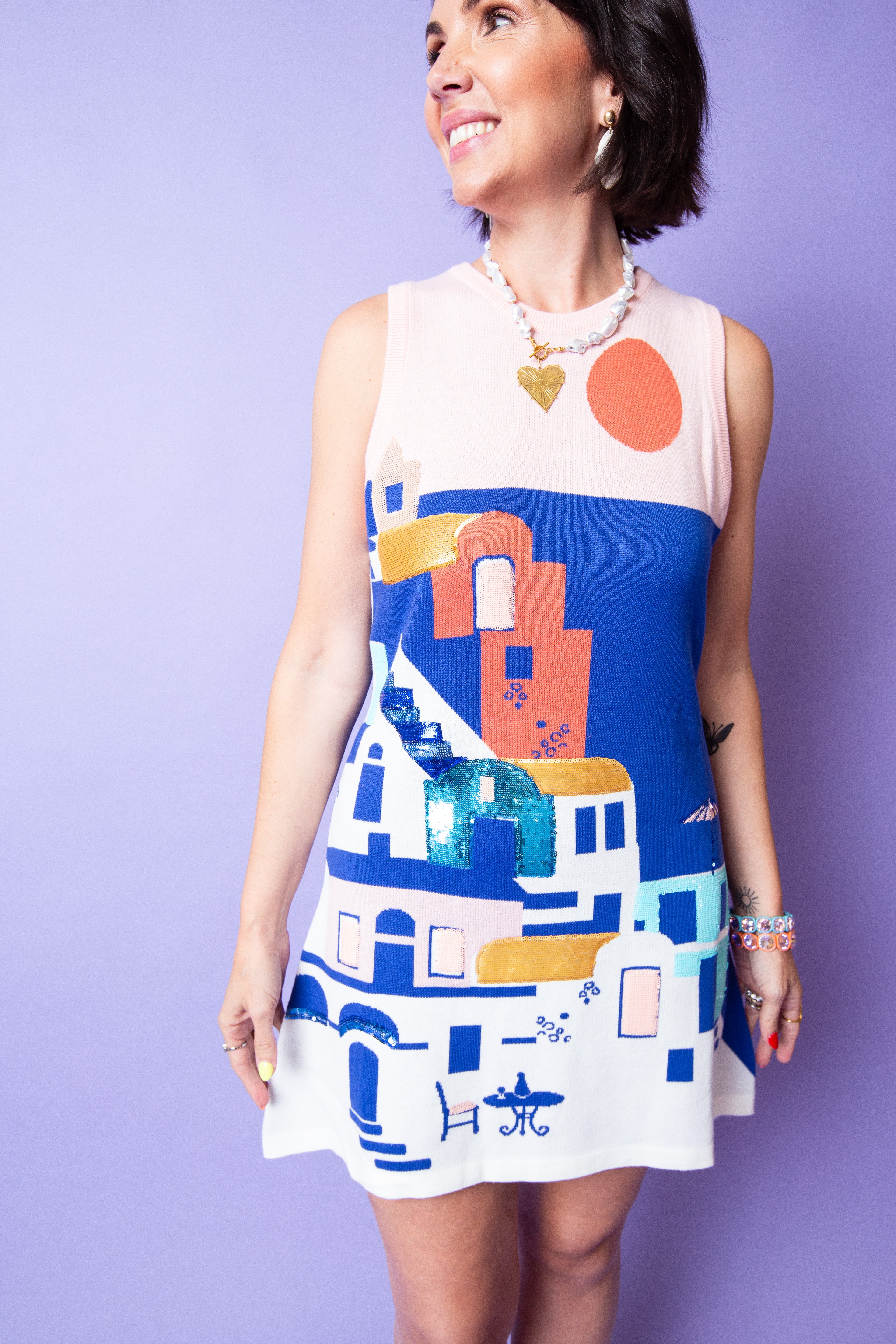 QUEEN OF SPARKLES | Coastal House Scene Knit Tank Dress