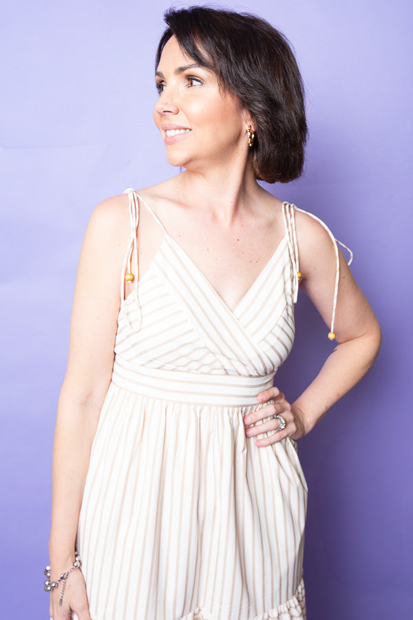 Taupe Waves Striped Dress