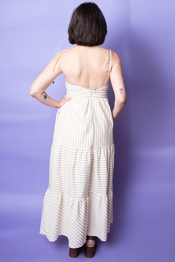 Taupe Waves Striped Dress