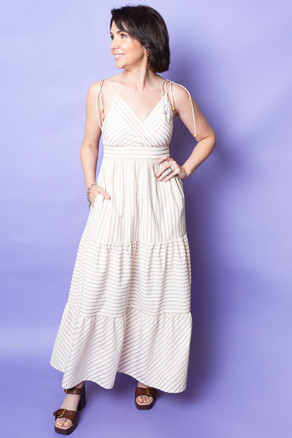 Taupe Waves Striped Dress