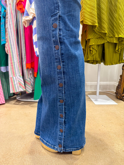 Snap Button Wide Leg Jeans | Saige Denim