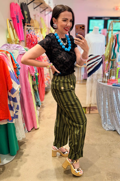 Green Striped Drawstring Pants | Reg & Plus
