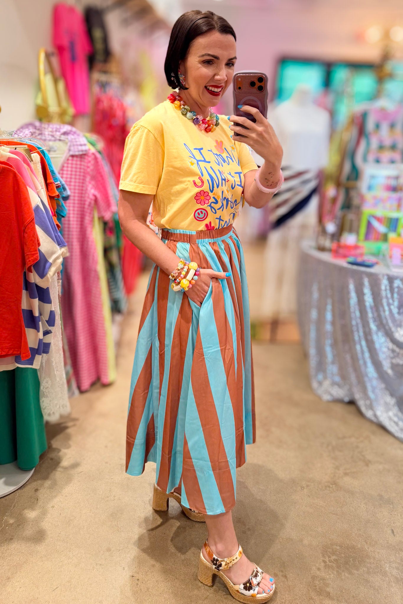 Retro Stripes Midi Skirt