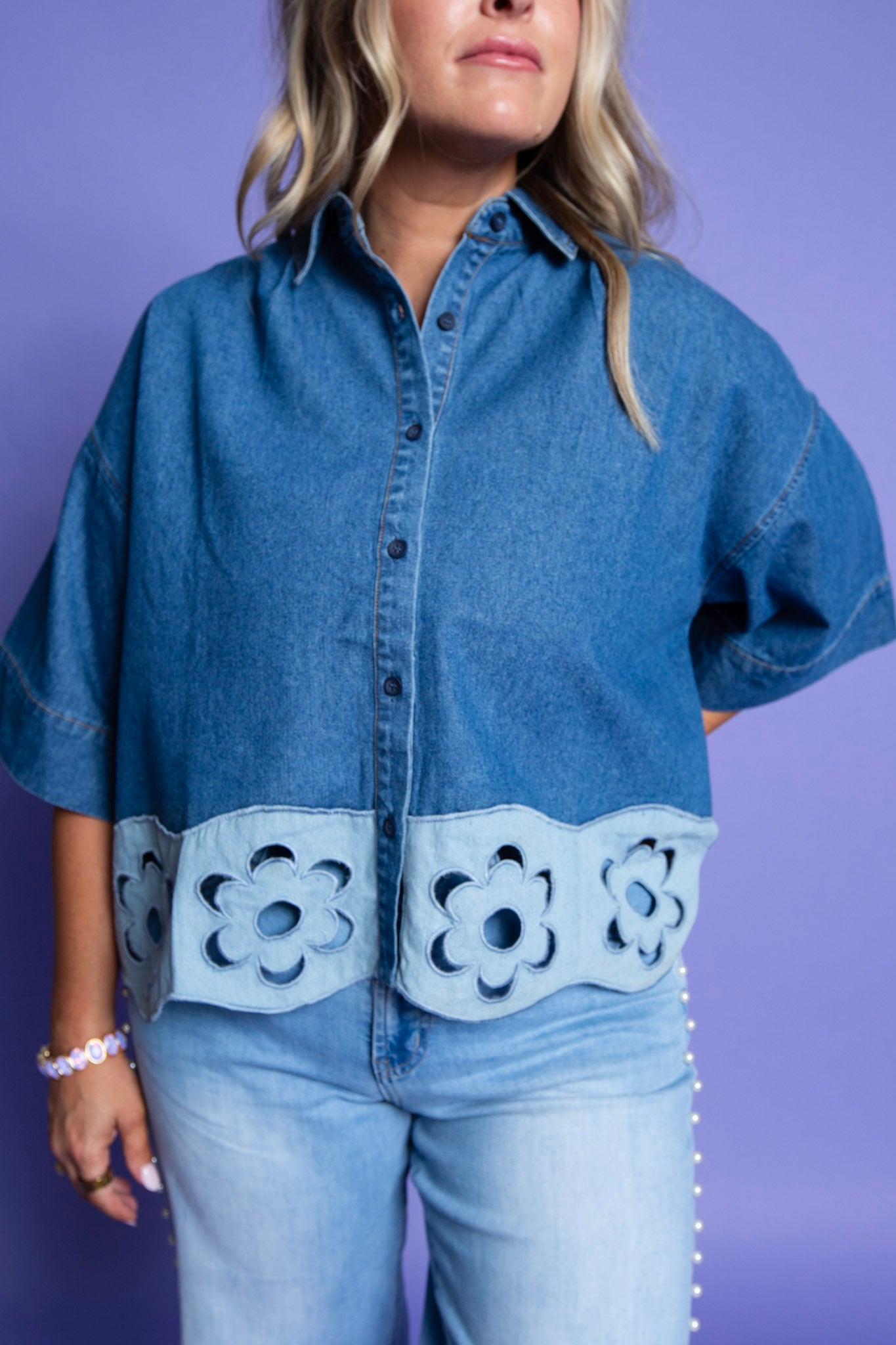 True Flowers Denim Top