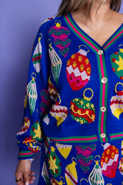 QUEEN OF SPARKLES | Royal Blue Ornament Cardigan