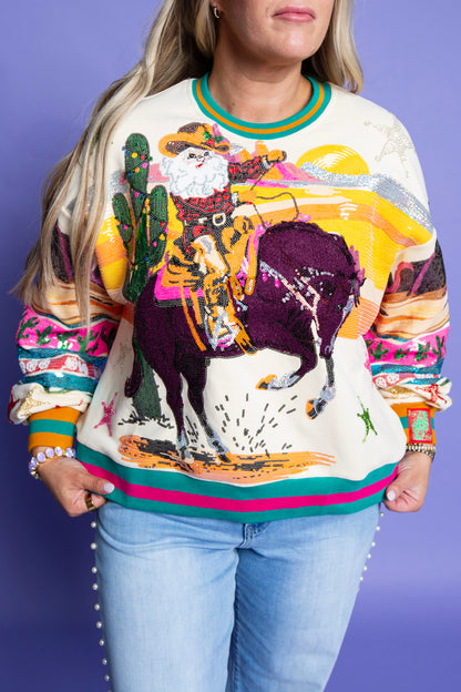 QUEEN OF SPARKLES | Multi Vintage Cowboy Santa Sweatshirt