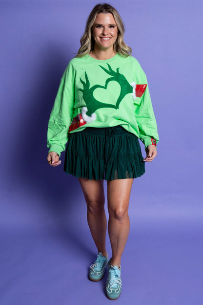 QUEEN OF SPARKLES | Grinch Heart Hands Sweatshirt