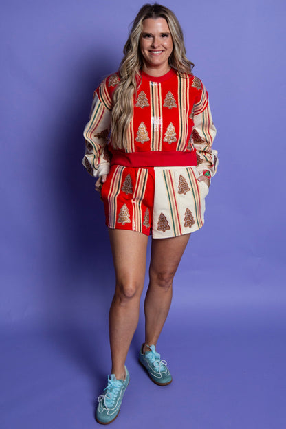 QUEEN OF SPARKLES | Red & Ivory Striped Cookie Sweatshirt