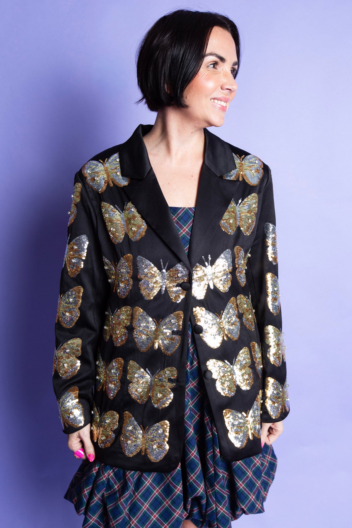 Queen of Sparkles | Black & Gold Sequin Butterfly Blazer