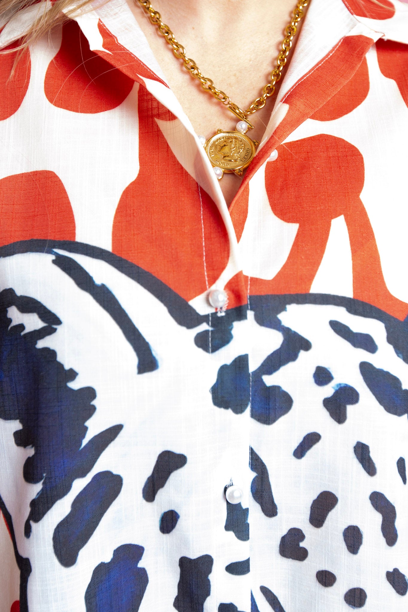 Beulah Style | Percy Animal & Abstract Printed Linen Maxi Shirt Dress
