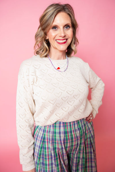 Heart Pointelle Lightweight Sweater