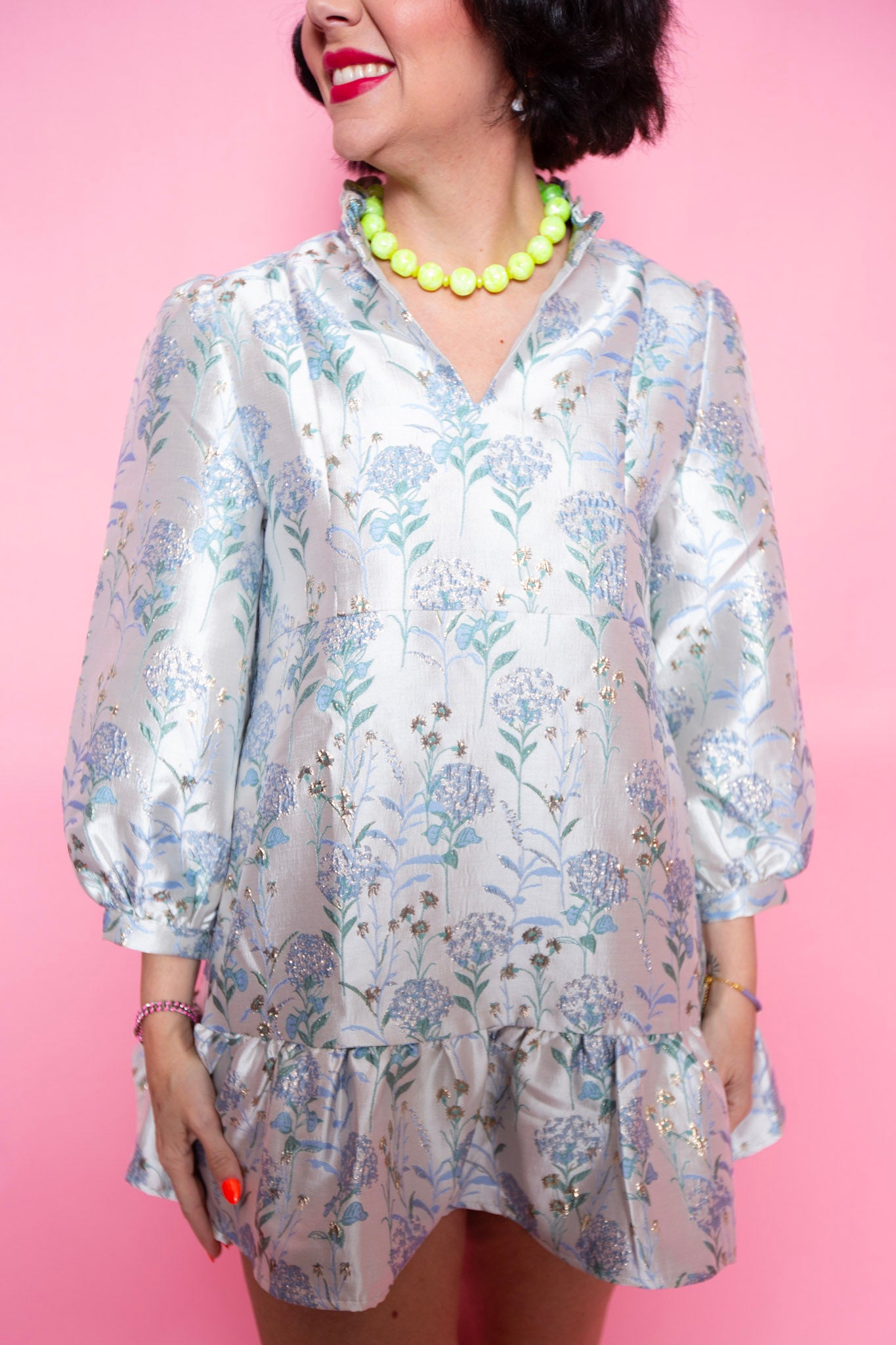 Brianna Cannon | Bib Dress - Hydrangea Jacquard