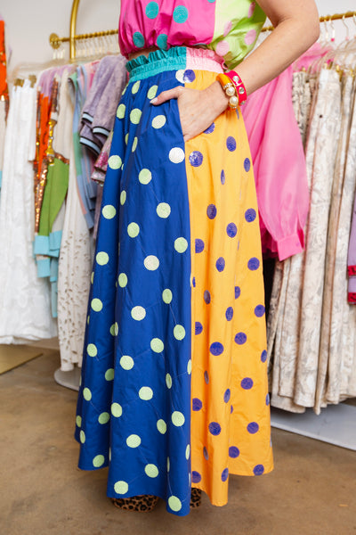 QUEEN OF SPARKLES | Color Block Multi Color Polka Dot Skirt