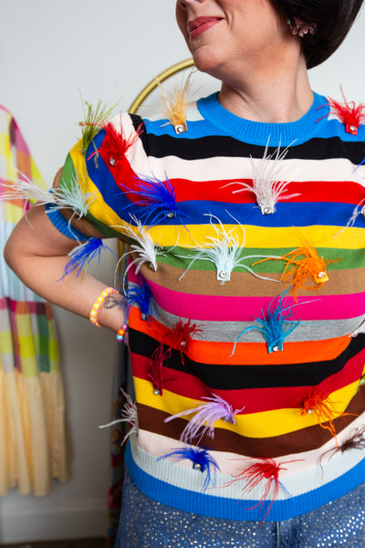 Queen Of Sparkles | Feather Stripes Knit Top