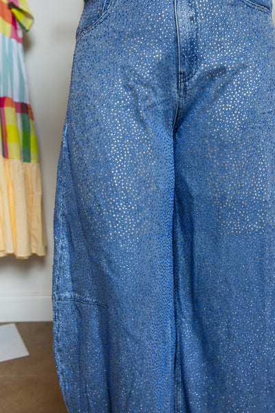 Queen Of Sparkles | Rhinestone Barrel Jeans