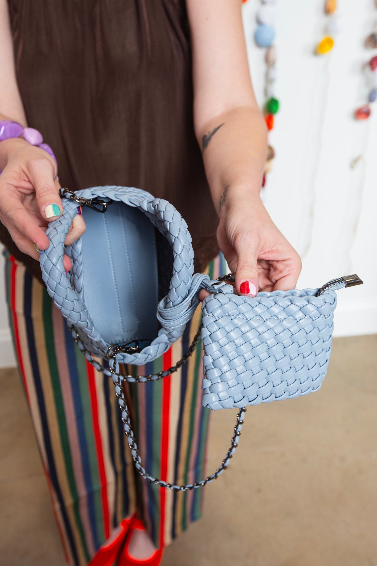 Braided Gray Shoulder Bag