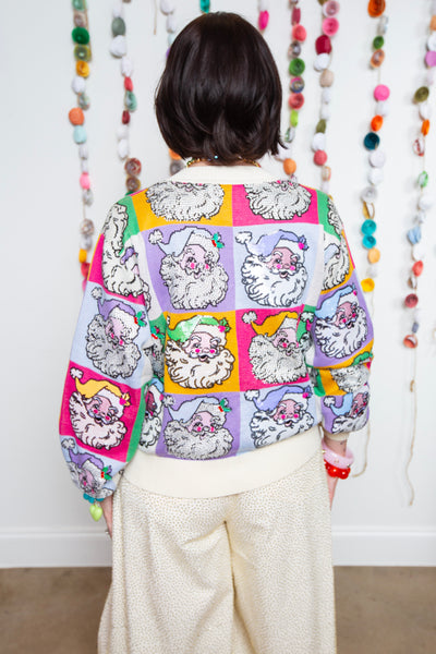 Queen Of Sparkles | Pastel Colorblock Santa Button Up Cardigan