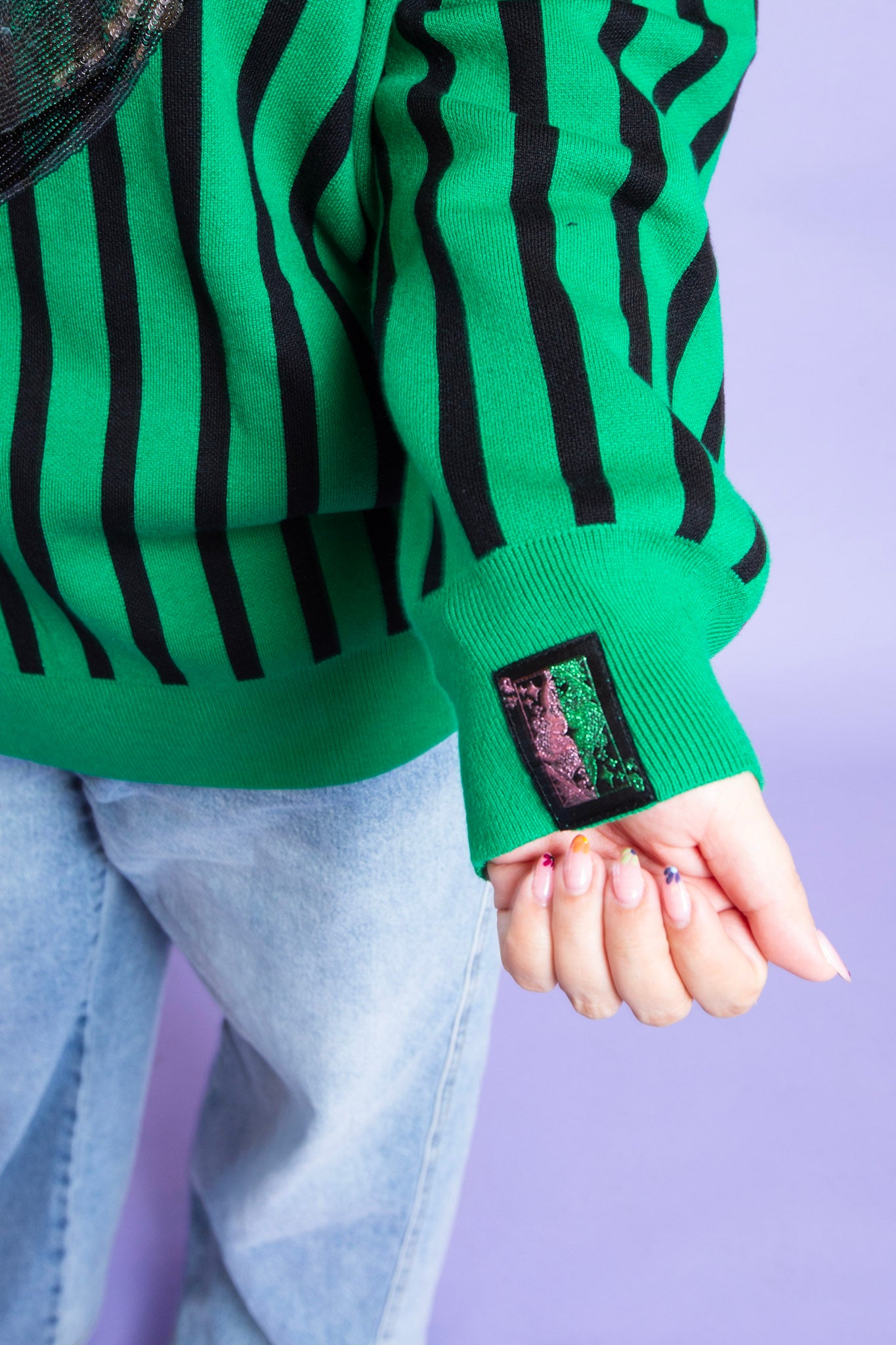 QUEEN OF SPARKLES | Black and Green Striped Hat Sweater Elphaba Licensed