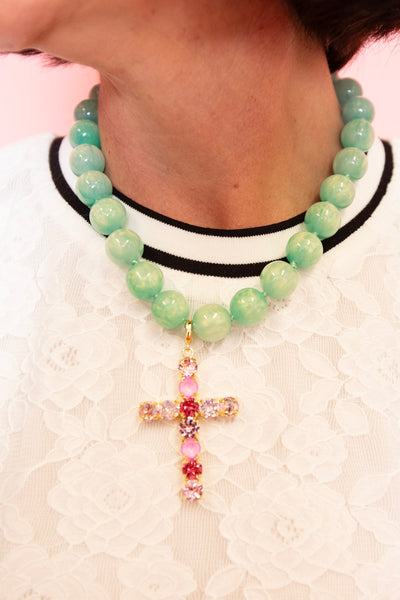 Mint Beaded Cross Necklace