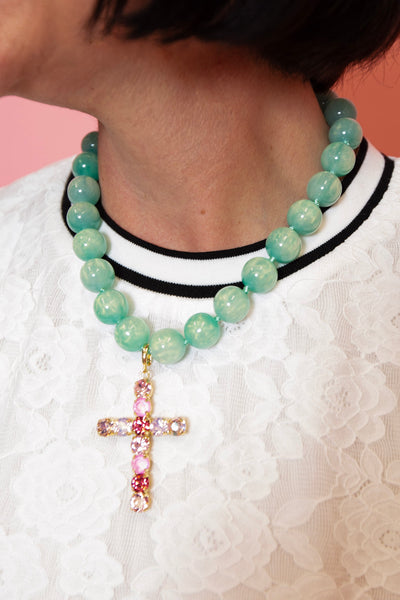 Mint Beaded Cross Necklace