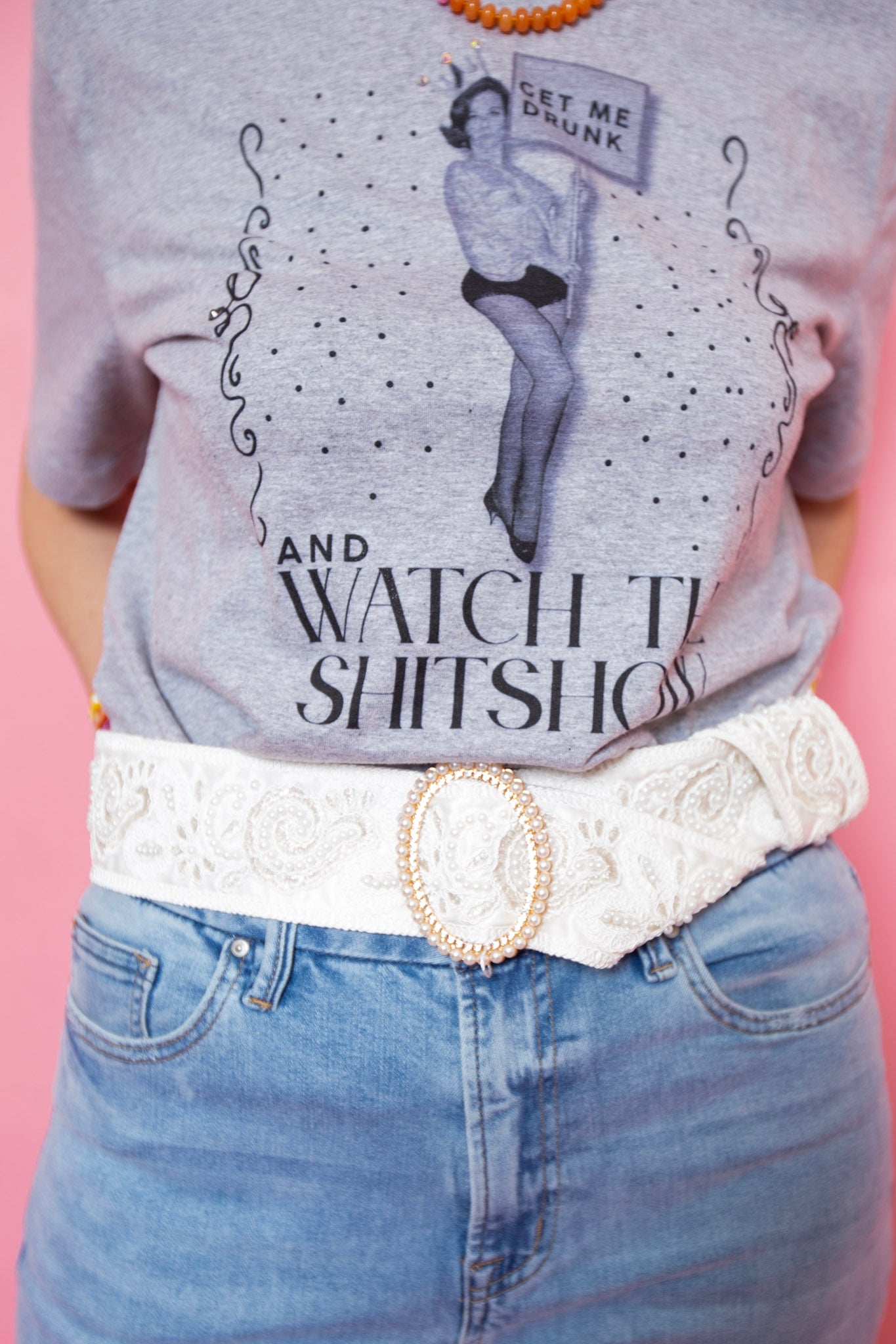 Lace Embroidered Oval Buckle Belt