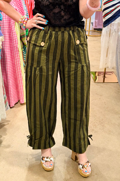 Green Striped Drawstring Pants | Reg & Plus