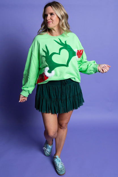 QUEEN OF SPARKLES | Grinch Heart Hands Sweatshirt