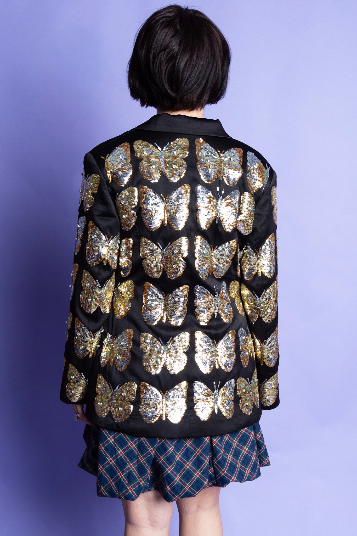 Queen of Sparkles | Black & Gold Sequin Butterfly Blazer