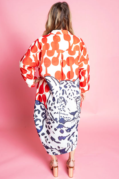 Beulah Style | Percy Animal & Abstract Printed Linen Maxi Shirt Dress