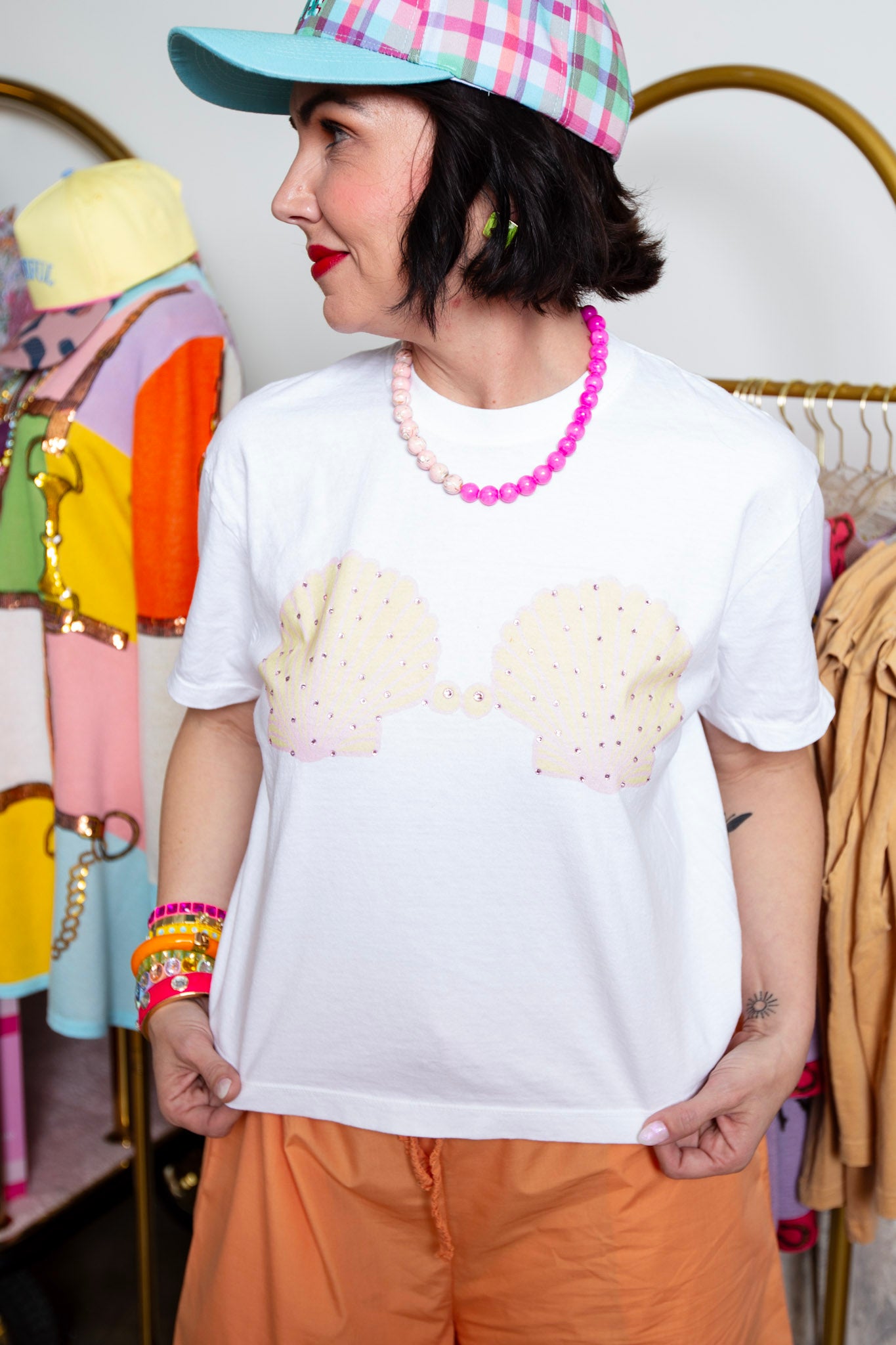 Seashell Bikini Bling Mom Crop Bling Tee