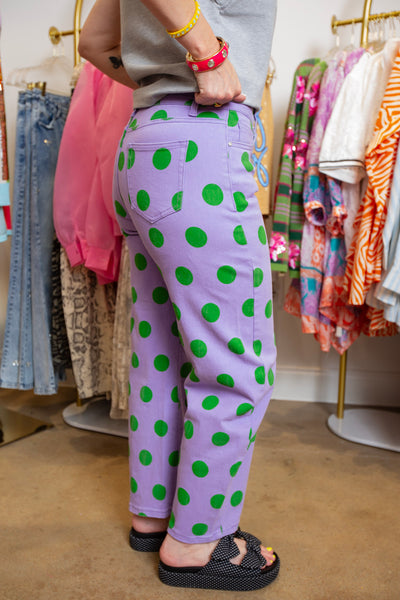 Purple Polka Dot Barrel Pants