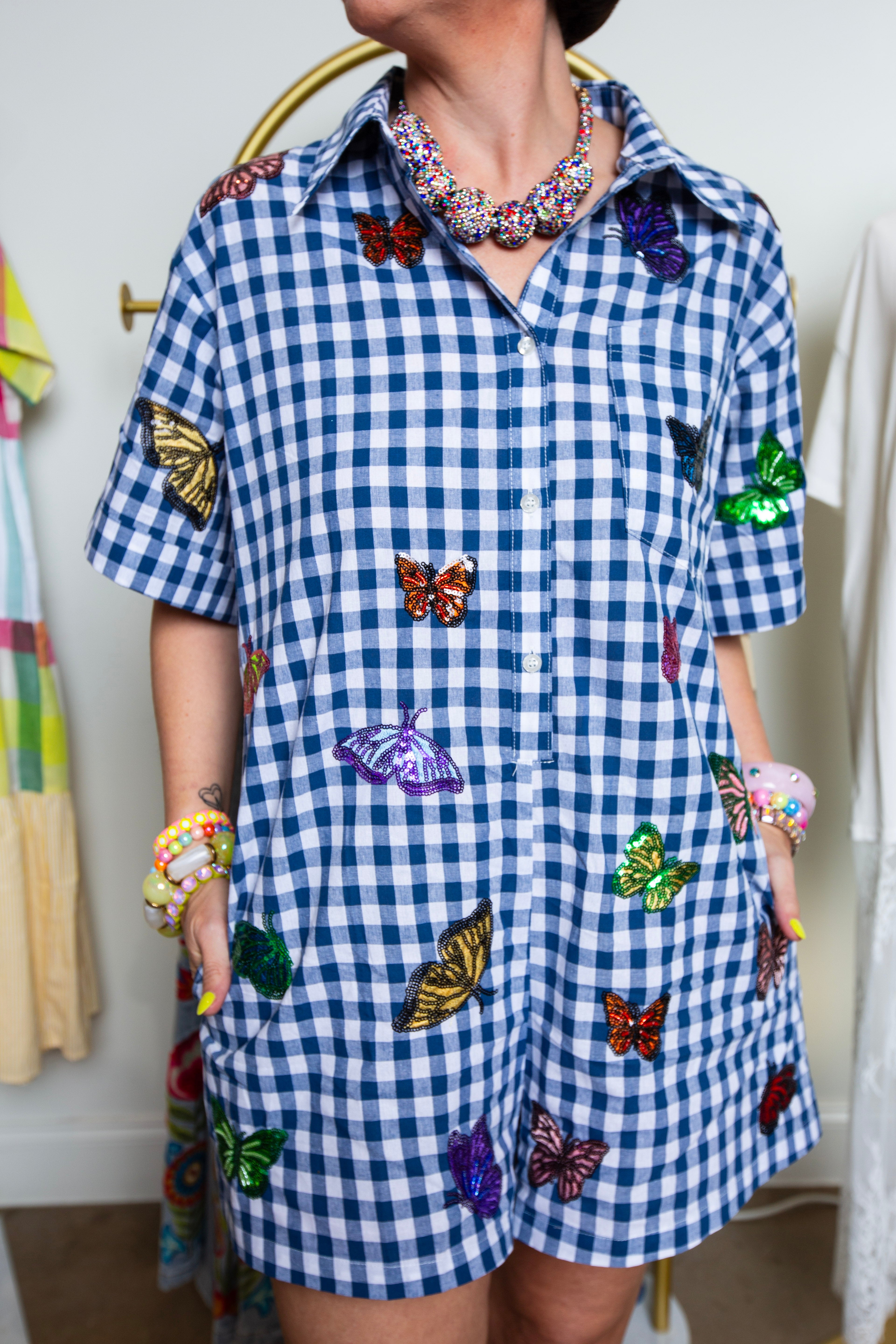 Queen Of Sparkles | Butterfly Gingham Romper