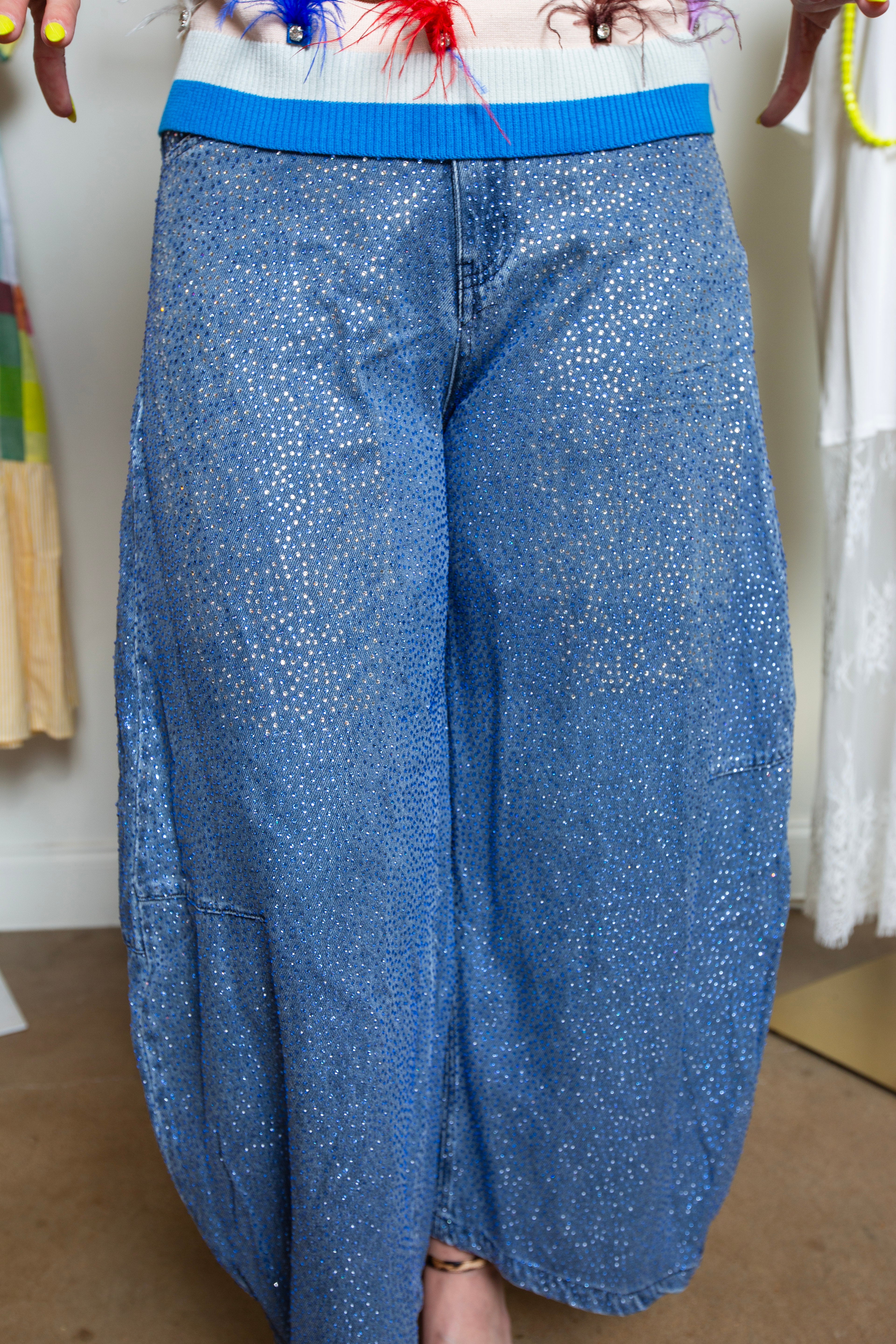 Queen Of Sparkles | Rhinestone Barrel Jeans