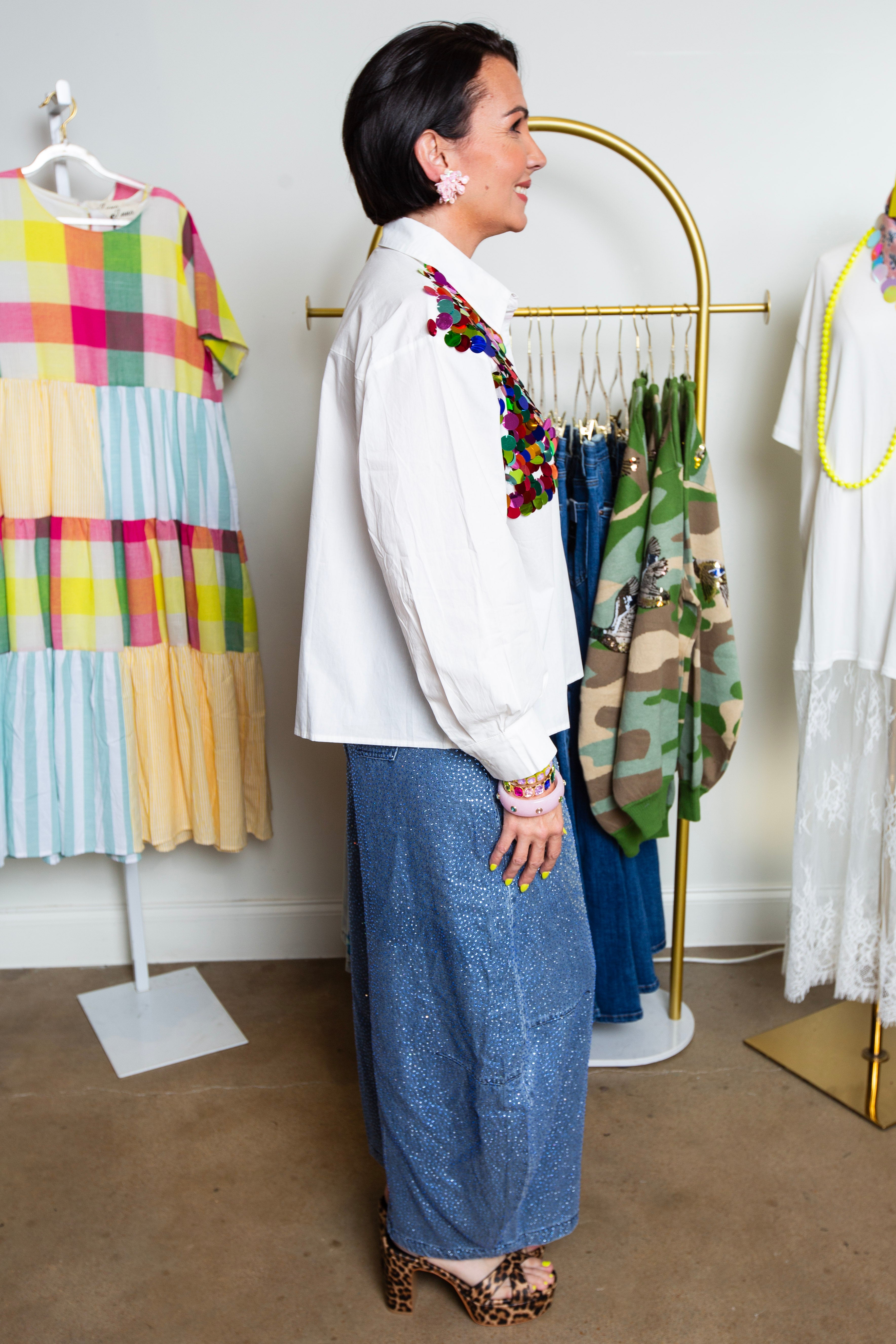 Queen Of Sparkles | Multi Color Sequin Button Down