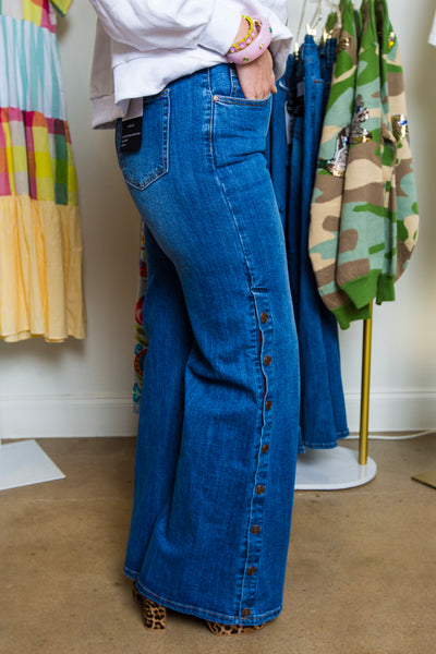 Snap Button Wide Leg Jeans | Saige Denim