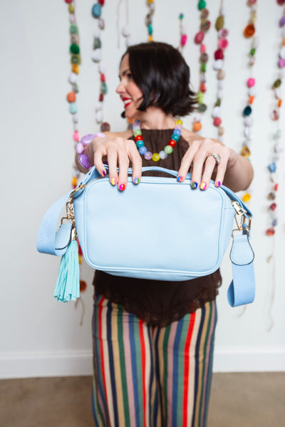 Tassel Rectangle Faux Leather Bag | Light Blue