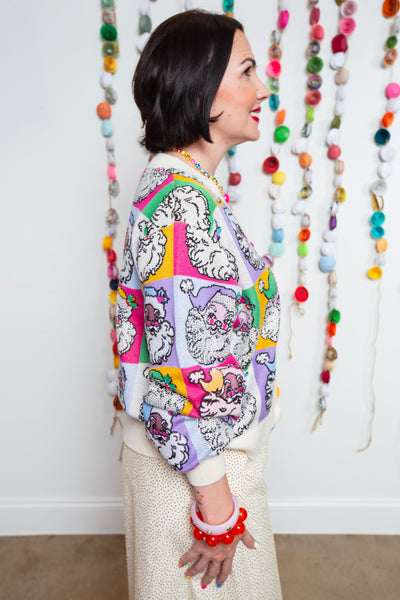 Queen Of Sparkles | Pastel Colorblock Santa Button Up Cardigan